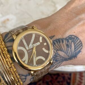 NEW! Crystal Embellished Purple & Gold Tone Stainless Steel Quartz Wristwatch